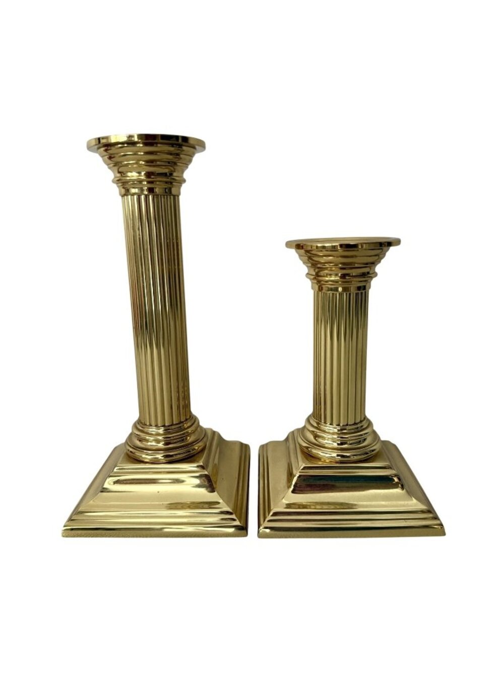 (2) Baldwin Brass Smithsonian Column Candlestick Holders 5” & 6.5” Set